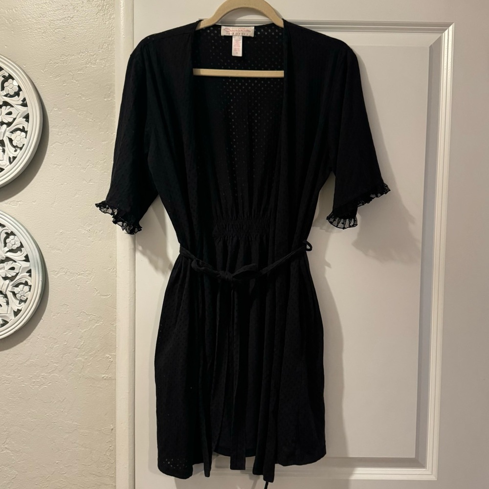 Oscar de la Renta Pink Label sheer black robe size medium polka dot